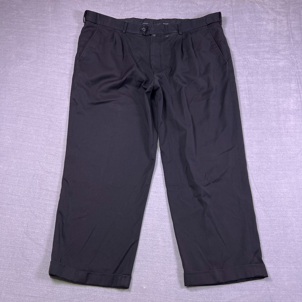 George Pleated Front Regular High Rise Dress Pants Mens 42x30 Black Rayon Blend